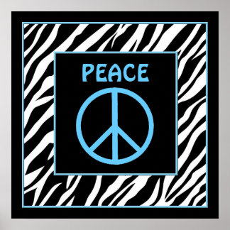 Poster Zebra e Turquesa Blue Peace Sign Decor