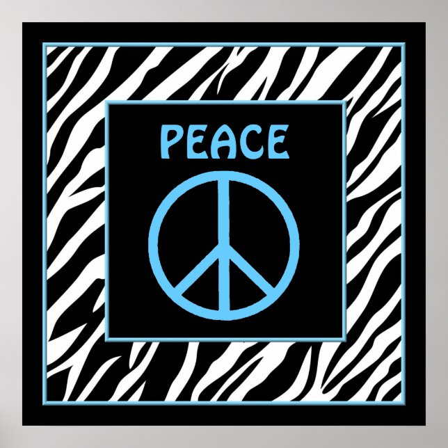 Poster Zebra e Turquesa Blue Peace Sign Decor (Frente)