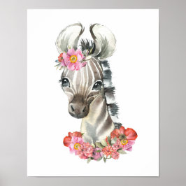 Poster Zebra em Aquarela, Decoração de Berçário Safari, Q