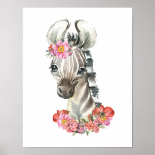 Poster Zebra em Aquarela, Decoração de Safari para Berçár