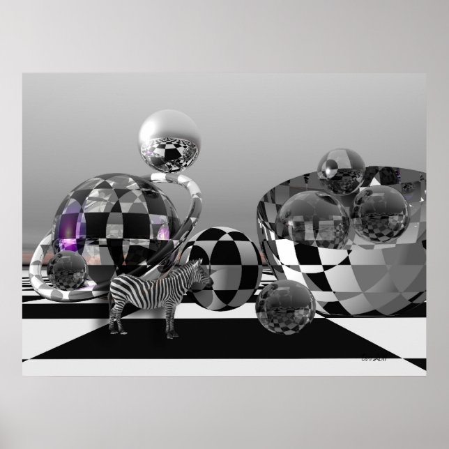 Poster Zebra em um mundo B&W de ficção científica (Frente)