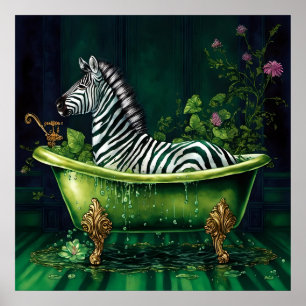 Poster Zebra engraçada numa Banheira Verde