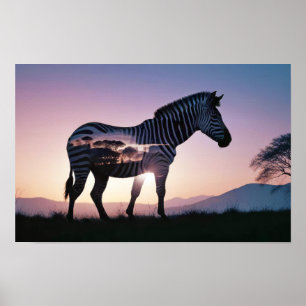 Poster Zebra Exposição Dupla Natureza Animal Arte Selvage