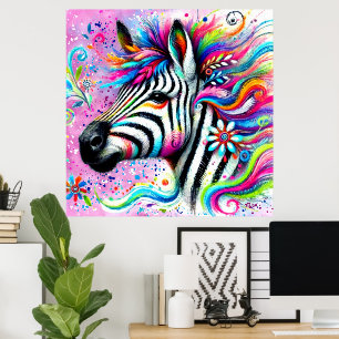 Poster Zebra Floral Rosa-Rosa-Rosa-Rosa-Cinzenta Verde-Ma