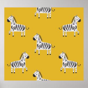Poster Zebra infantil: Padrão divertido sem costura