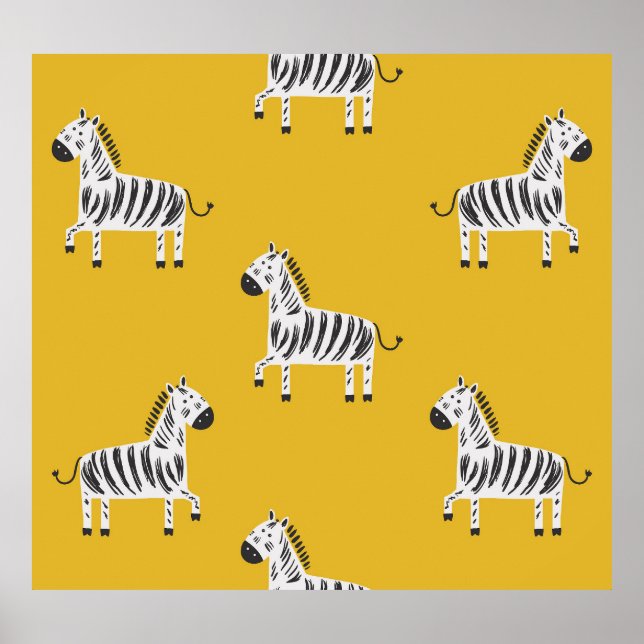 Poster Zebra infantil: Padrão divertido sem costura (Frente)
