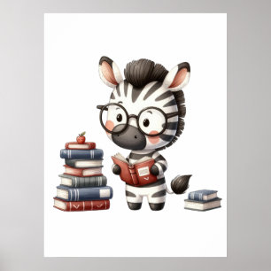 Poster Zebra Lendo Livros.