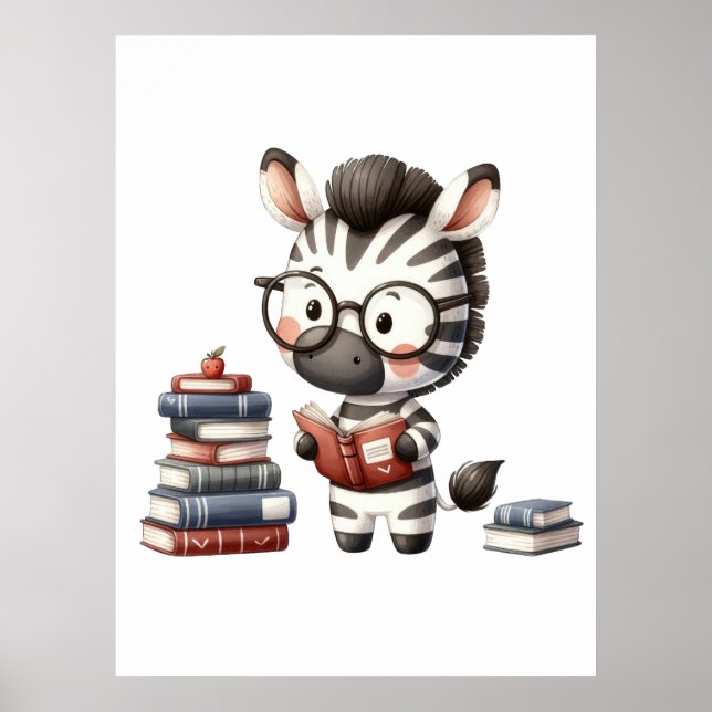 Poster Zebra Lendo Livros. (Frente)