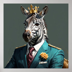 Poster Zebra majestosa com pintura de retrato coroa