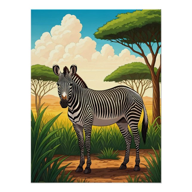 Pôster Zebra na Savana Africana (Frente)