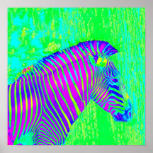 zebra neon - retro verde, azul e roxo