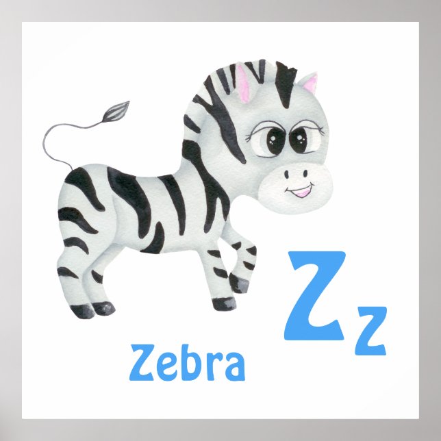 Poster Zebra personaliza ABC: Carta Z - Adicione seu nome (Frente)