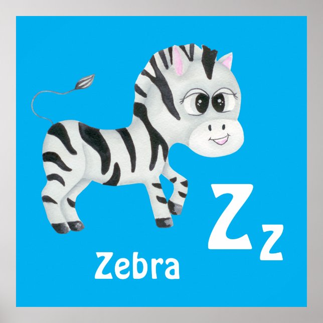Poster Zebra personaliza ABC: Carta Z - Adicione seu nome (Frente)
