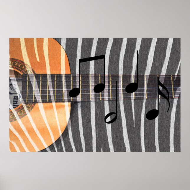 Poster Zebra Print Guitar com Notas (Frente)