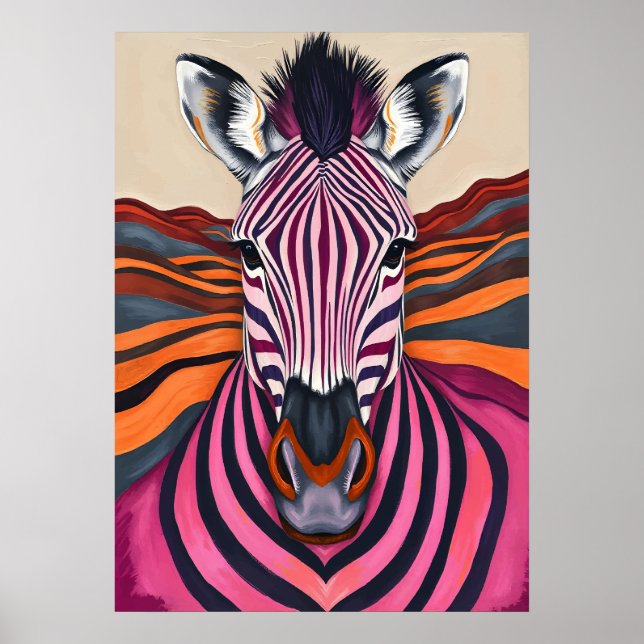 Poster Zebra Psicodélica Stripes - Pop Art Safari (Frente)