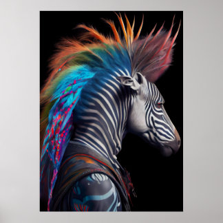 Poster Zebra Rainbow Mohawk - Weirdcore RainbowPunk