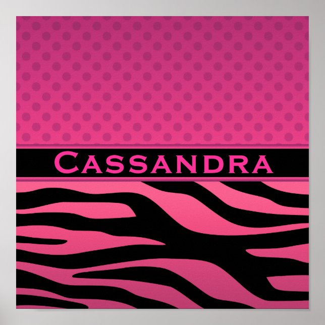 Pôster Zebra rosa e Bolinhas (Frente)