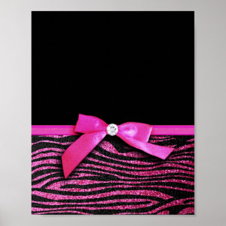 Poster zebra rosa quente e arco de fita