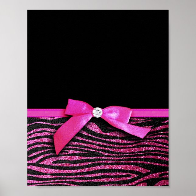Poster zebra rosa quente e arco de fita (Frente)