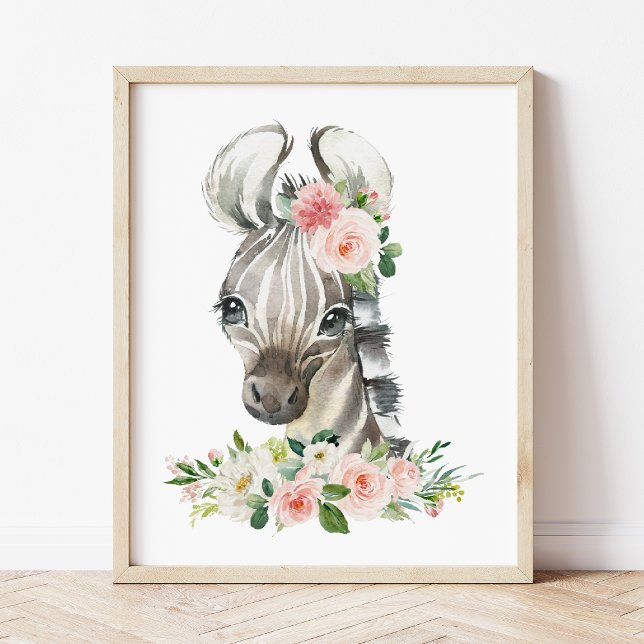 Poster Zebra, Safari, Selva, Flores Rosa, Berçário de Men (Criador carregado)