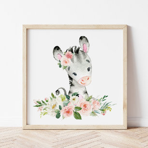 Poster Zebra, Safari, Selva, Flores Rosa, Enfermeiro Garo