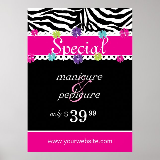 Pôster Zebra Salon Spa Trendy Pink Daisy Primavera (Frente)
