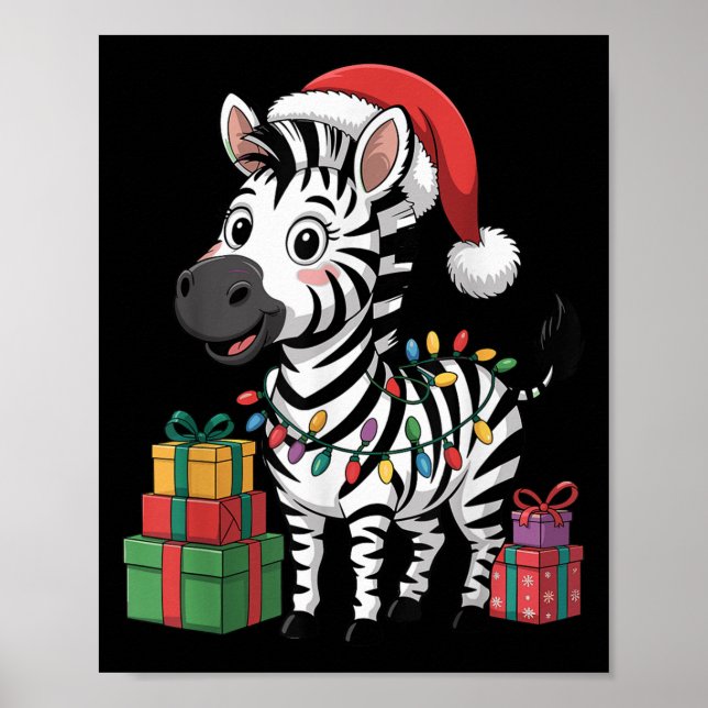 Poster Zebra Santa Hat, Engraçada, Os Animais Alavançam O (Frente)