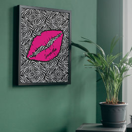 Poster Zebra Simples com Lábios Rosa Personalizados