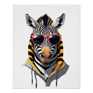 Pôster Zebra Vestindo Hoodie Engraçado Caráter Legal de A