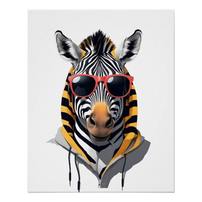 Pôster Zebra Vestindo Hoodie Engraçado Caráter Legal de A (Frente)