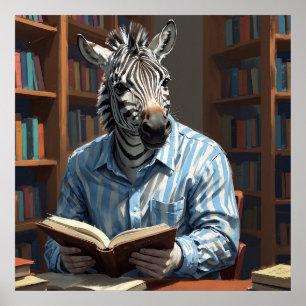 Poster Zebrary Funny Zebra in Library Painting