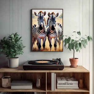 Poster Zebras Coloridas Safari Inspirado na Arte
