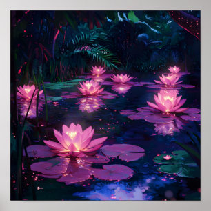 Poster Zen à Meia-Noite Natureza Rosa Lago de Lótus