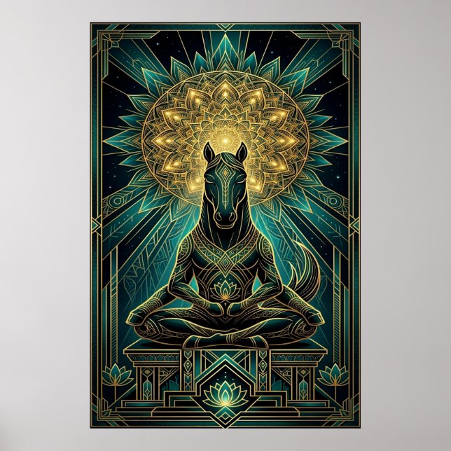 Poster Zen Art Deco Horse Silhouette Spiritual Gold (Frente)
