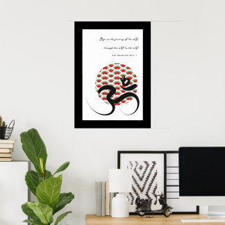 Pôster Zen Asian Red Sun Yoga Moderna Caligrafia Om Aum