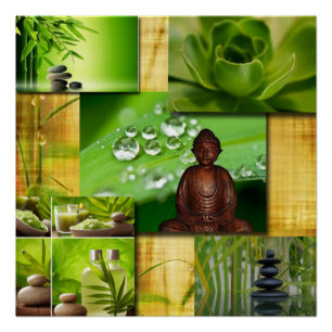 Pôster Zen & colagem verdes da serenidade de Buddha