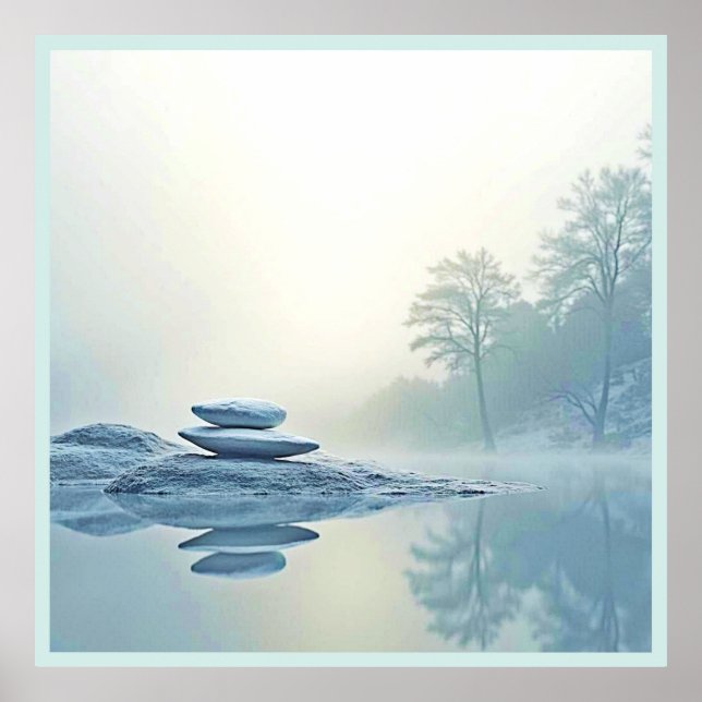 Poster Zen de inverno: Balanço do Lago Foggy (Frente)