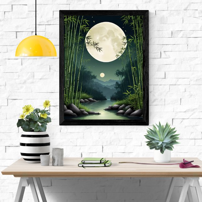Poster Zen Serenity: Noite da Lua da Floresta Bambu (Criador carregado)