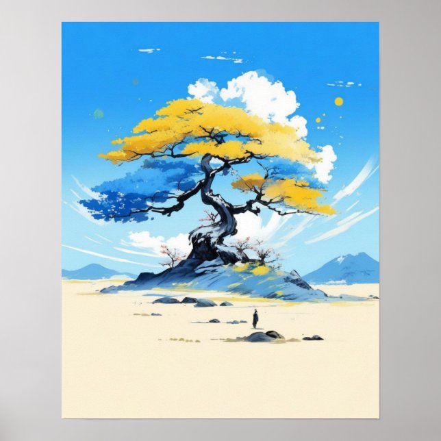Poster Zen Solidão: Árvore Dourada Minimalista  (Frente)