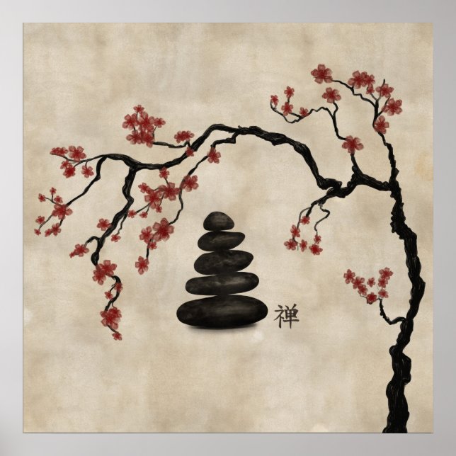 Poster Zen Stones Sakura Tree (Frente)