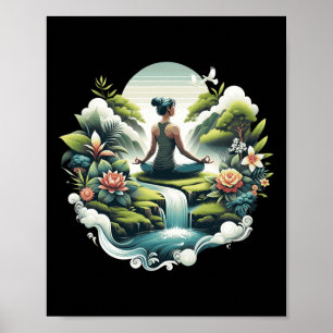 Poster Zen Yoga Cachoeira Meditação Pacífico Bem-Estar N