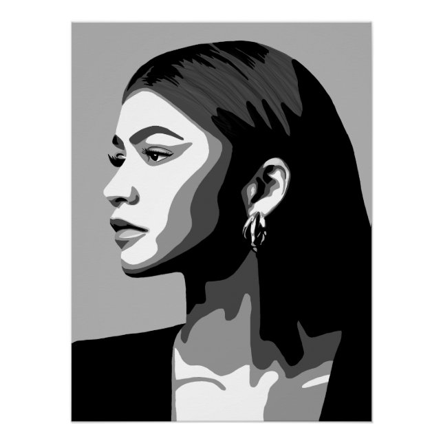 Pôster Zendaya | Pintura do perfil de retrato preto e bra (Frente)