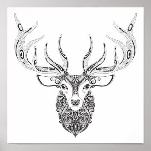 Pôster Zentangle inspirou a cabeça Horned 2 dos cervos