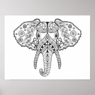 Pôster Zentangle inspirou o elefante