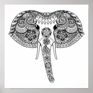 Poster Zentangle inspirou o elefante indiano