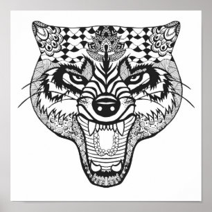 Pôster Zentangle inspirou o lobo
