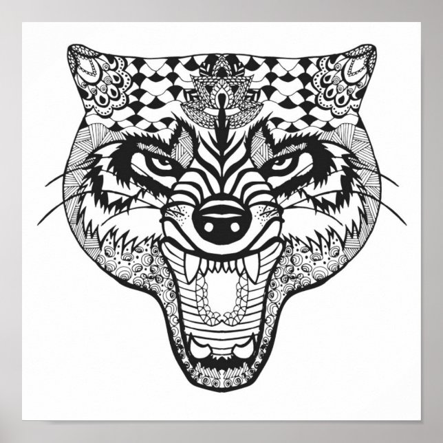 Pôster Zentangle inspirou o lobo (Frente)