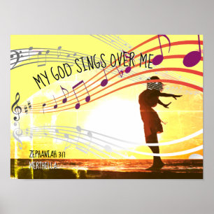 Poster Zephaniah 3:17 MEUS DEUS CANTOS AMARELOS