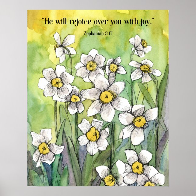 Poster Zephaniah Scripture Rejoice Over You Daffodils   (Frente)