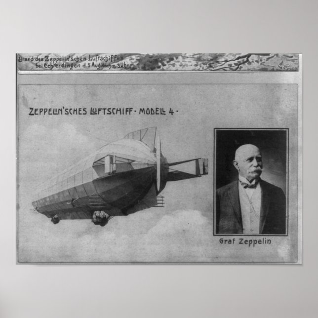 Poster Zeppelin Airship Model 4 & Graf (Count) Zeppelin (Frente)